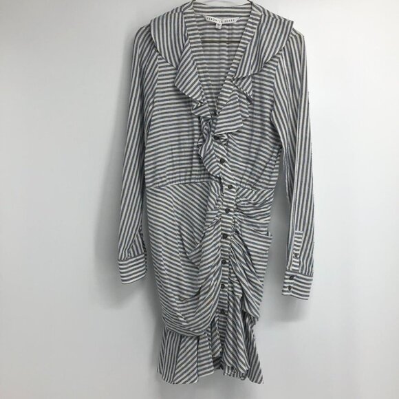 Veronica Beard Kai Ruffle Swiss Dot  grey white stripe blue dot print size 2 - Picture 4 of 16